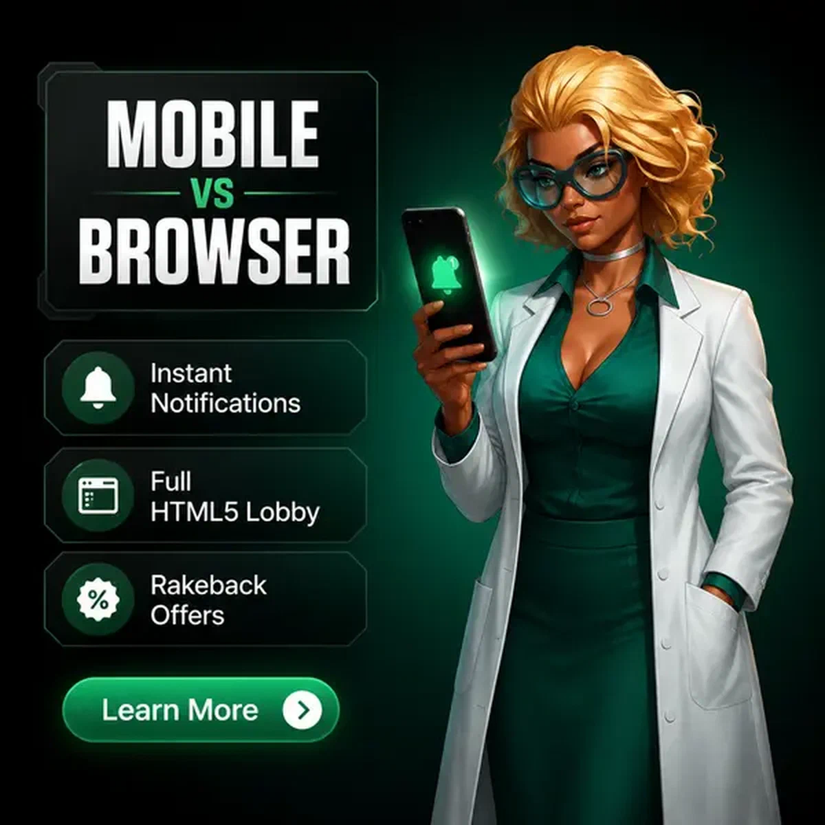 Analista donna che esamina smartphone con notifiche luminose al confronto app Mobile vs Browser
