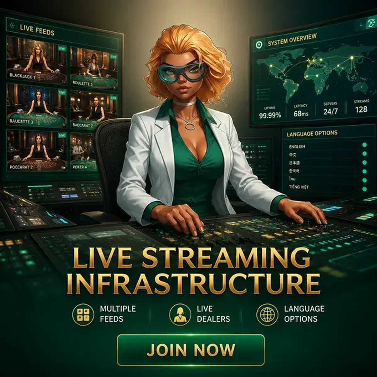 Analista di streaming professionale che monitora i feed dei dealer live presso Streaming Infrastructure and Table Distribution Casino